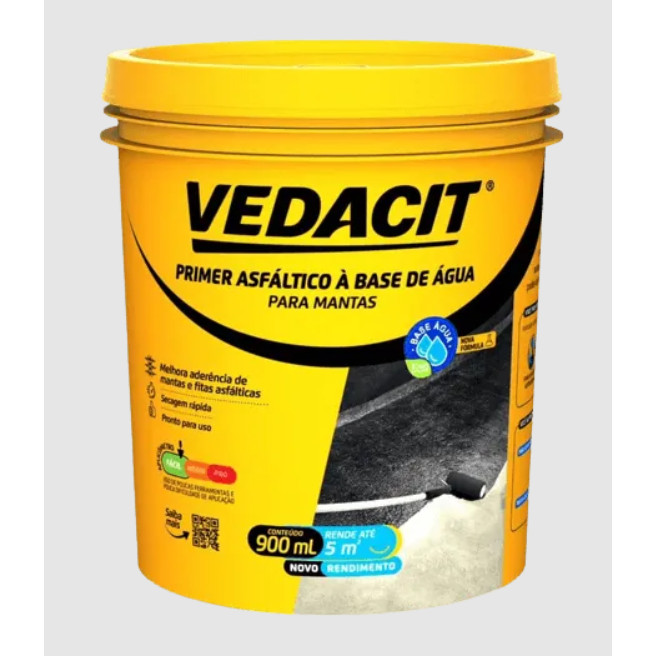 Vedacit Primer Asfáltico à Base d'Água para Mantas 900ml -Preparo Superfícies para Impermeabilização