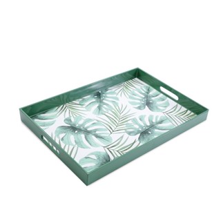 Bandeja Decorativa Retangular com Alça 45 cm Folhas Verde de Plástico Para Armazenamento em Oferta na Shopee
