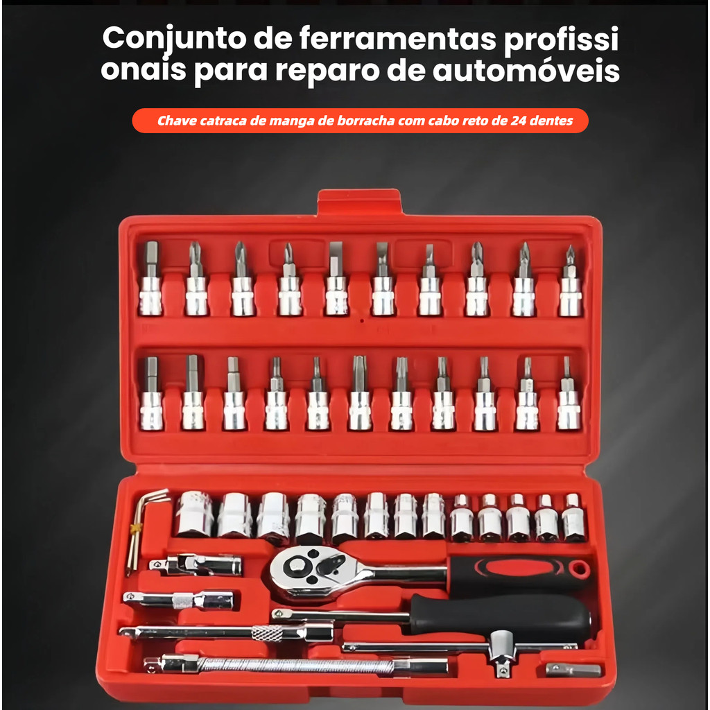 kit ferramentas completo 46 Peças Jogo De Soquetes Chave Catraca Reversível Com Maleta Jogo De Ferramentas Completo
