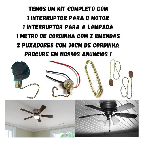 kit Interruptor de Cordinha P/ventilador Teto Motor+corrente