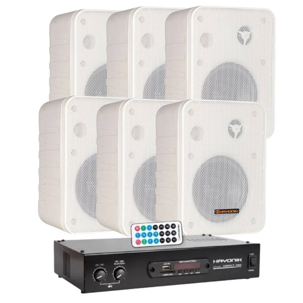 Kit Som Ambiente Amplificador 1000 + 6 Caixas MSB60 Hayonik Brancas
