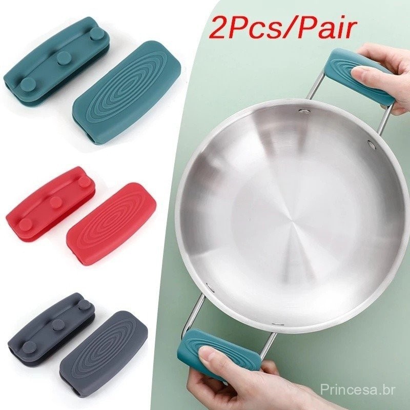 2 Unidades/Par Capas De Alça De Panela De Silicone Antiderrapante Anti-Escaldante Suporte Seguro Verde Cinza Vermelho Po em Oferta na Shopee