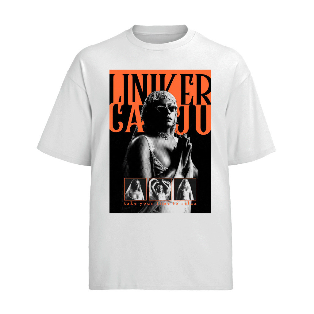 Camiseta Premium em Algodão PuroSISI Oversized Estampada Camiseta Algodão Unissex Tshirt Cantora Liniker Caju Retrô
