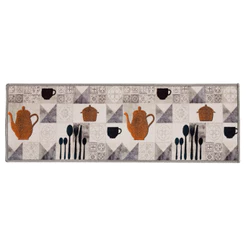 Tapete Passadeira Clean Bule Bege Cinza 40x120cm Poliamida Antiderrapante Decorativa Cozinha Edantex