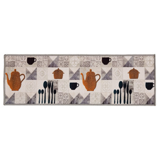 Tapete Passadeira Clean Bule Bege Cinza 40x120cm Poliamida Antiderrapante Decorativa Cozinha Edantex