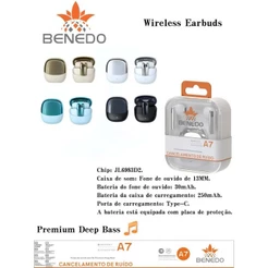 Fone De Ouvido Benedo A7 Graves Altos Inteligente Bluetooth 5.3 sem fio