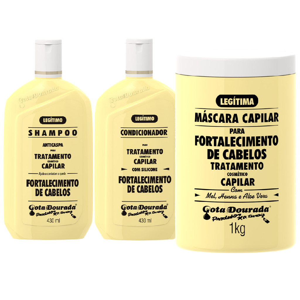 Kit Gota Dourada Fortalecimento Tradicional Shampoo Condicionador 450ml Máscara 1Kg