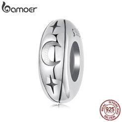 Bamoer 925 Prata Esterlina Pingente Estrela Lua Silicone Espaçador Grânulo Acessórios Pulseira Moda Anti-Alérgico Jóias