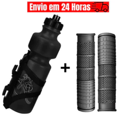 Garrafa Caramanhola Bicicleta Bike Adulto Com Suporte Boa Qualidade + Manopla Punho Preto