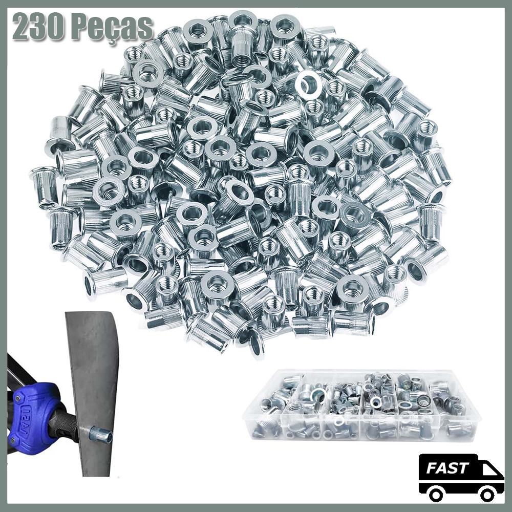 azul-branco Rebite M3-M12 c/ Rosca Interna Aba Plana Porca Arrebite 230 peças