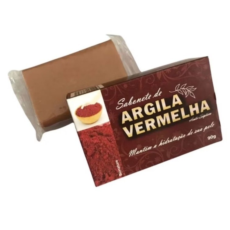 Kit Com 3Sabonete Antisséptico em Barra de Argila Vermelha e Óleos Vegetal  90g