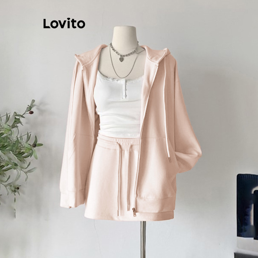 Lovito Conjuntos De Saia Casual Conjuntos De Saia Com Cordão Liso Para Mulheres LNL72159 em Oferta na Shopee