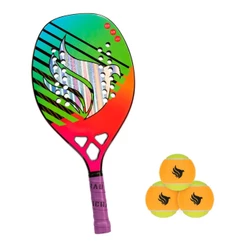 Kit Raquete De Beach Tennis Pichau Sunrise California Face 18k Carbon + Kit Bolas de Beach Tennis Pichau, Com 3 Unidades