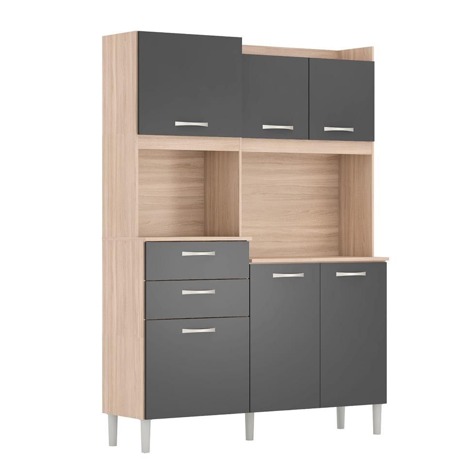 Kit de Cozinha Harmonia 6 Portas 2 Gavetas Avena e Grafite em Oferta na Shopee