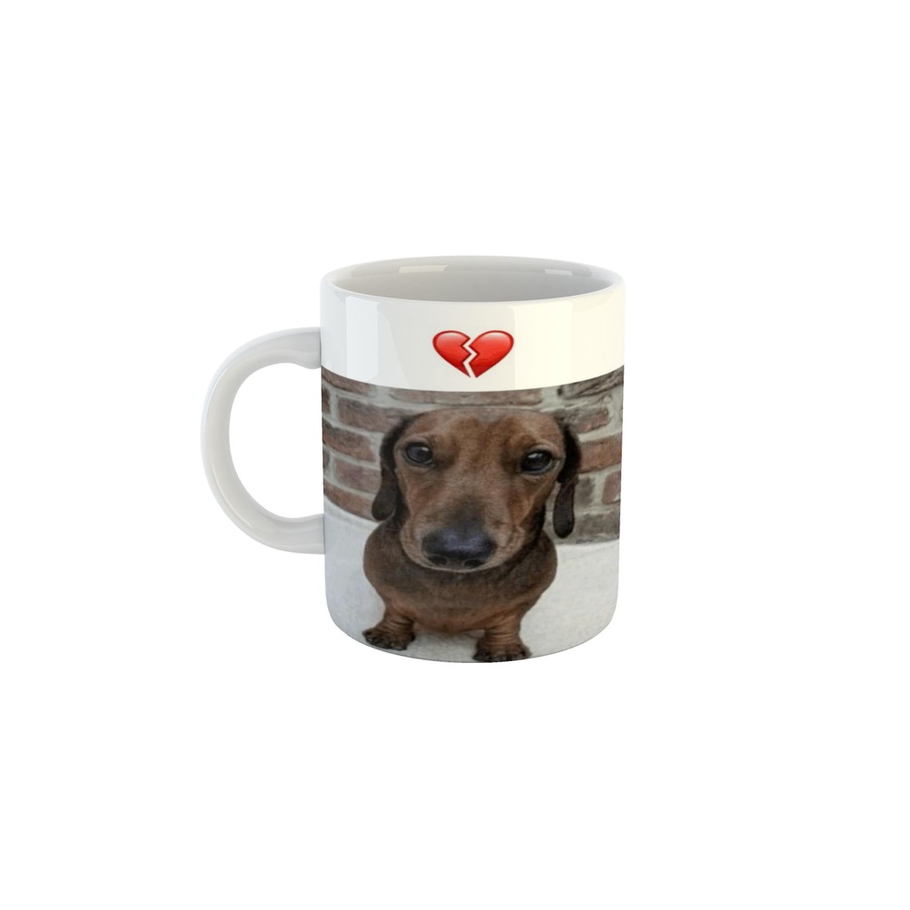 Caneca Meme Doguinho salsicha de Coração Partido