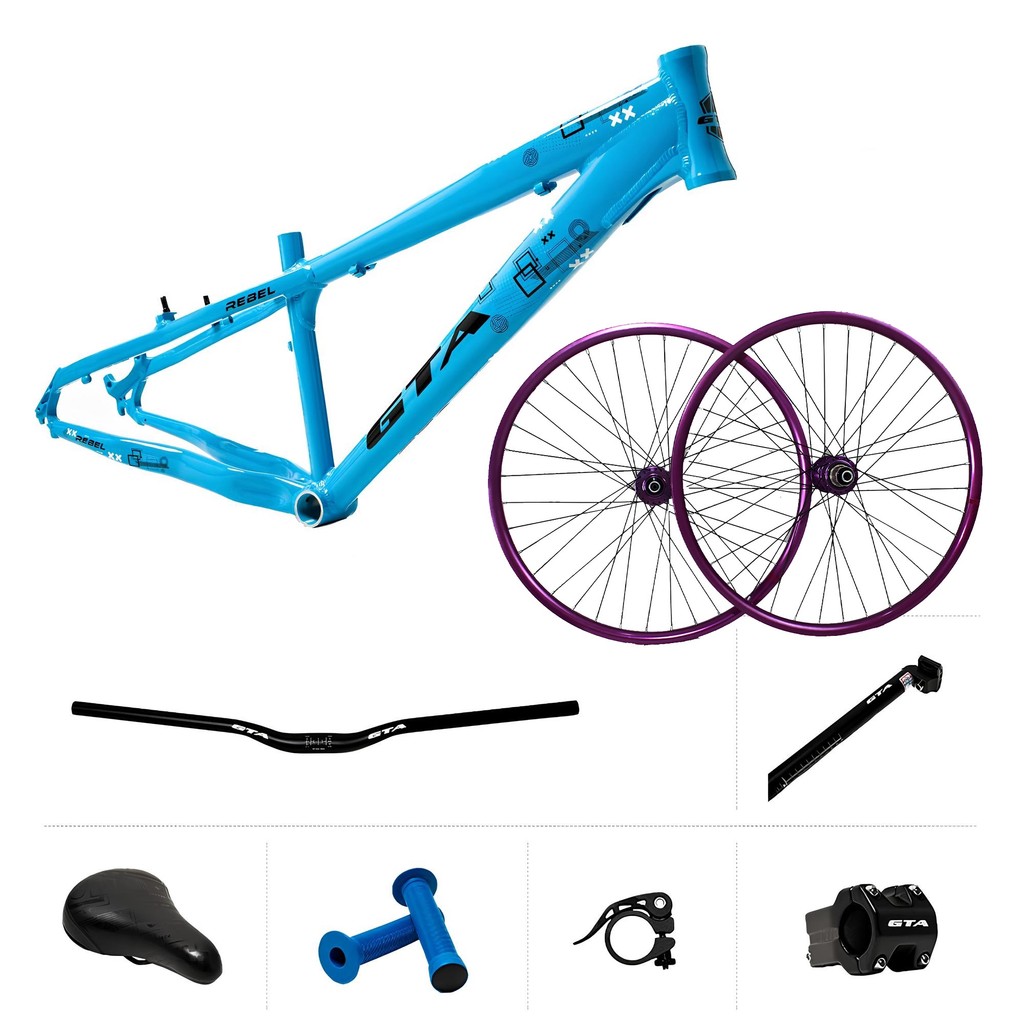 Quadro Bike Freeride Aro 26 GTA Rebel Alumínio Manobra Grau + Roda GTA Cubo Rolamentado Barulhento