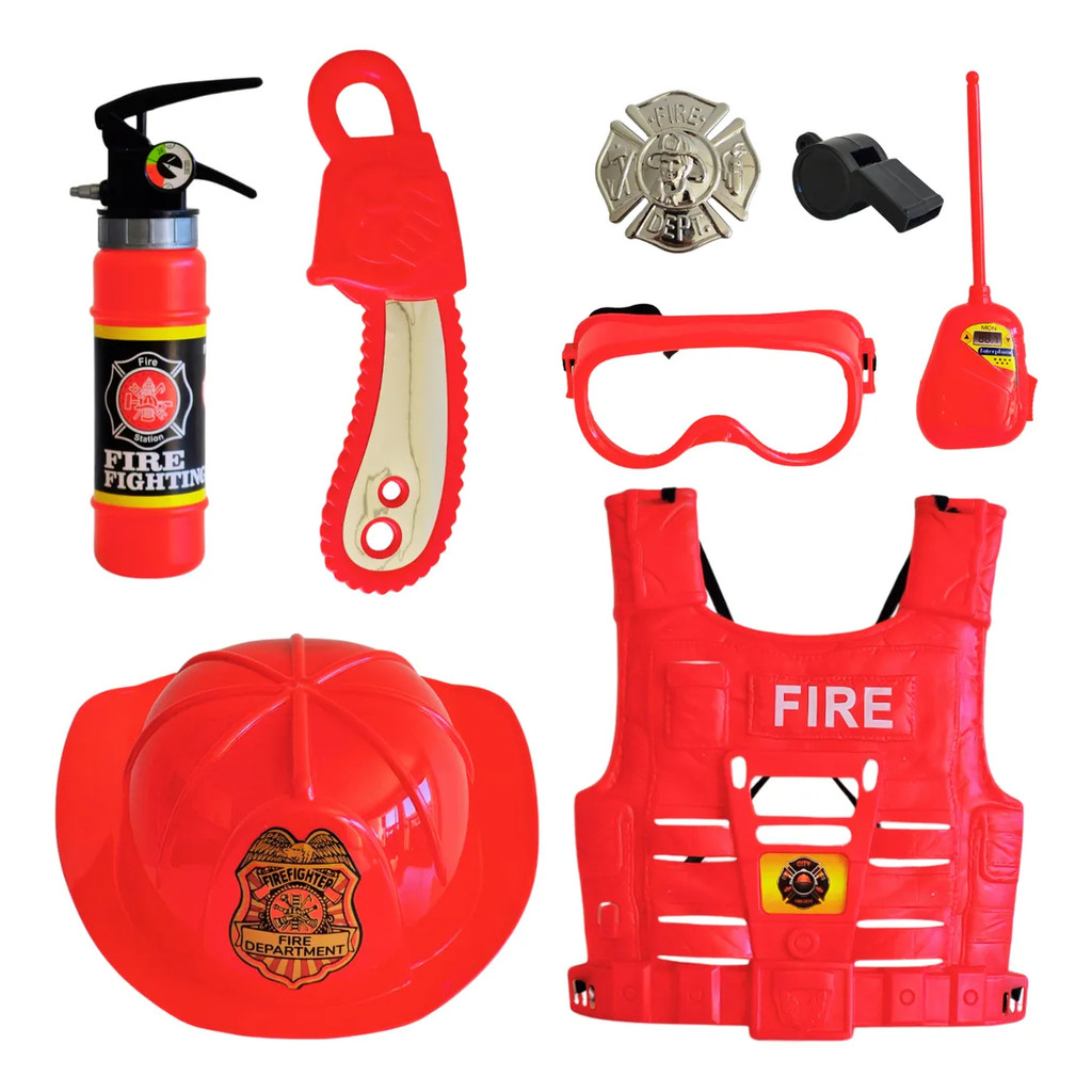 Kit Infantil Conjunto Bombeiro Fantasia C/ Colete Extintor Acessórios em Oferta na Shopee