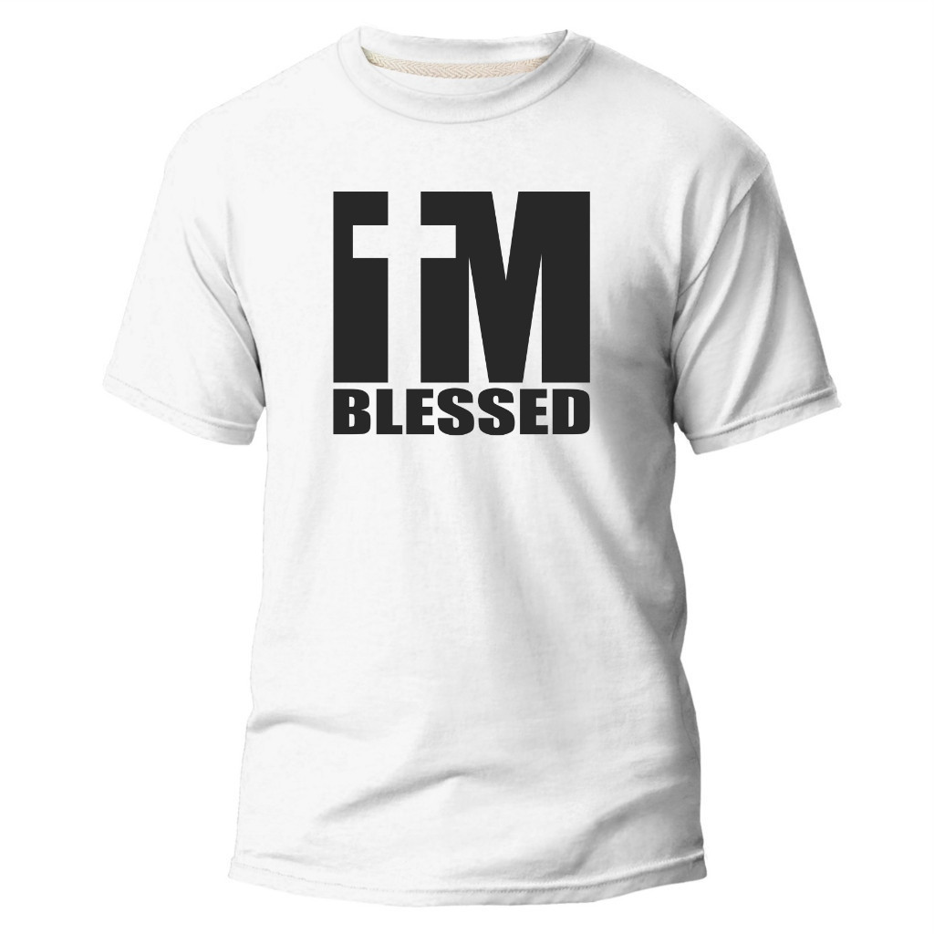 Camiseta Algodão Masculina e Feminina Plus Size "I'M BLESSED" Cor Branca P AO GG G1 G2 G3 G4 KGR