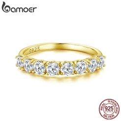 Anel De Prata Esterlina 925 Bamoer Estampado Moissanite Cor Dourada Joias Da Moda Presentes Para Mulheres