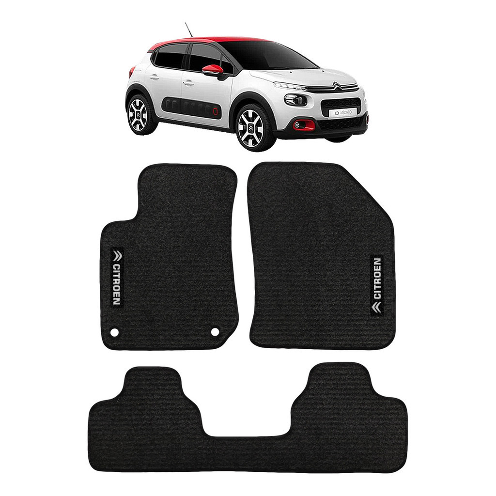Kit de tapetes 3 peças específico C3 2013 14 15 ... 22 23 2024 Carpete Preto