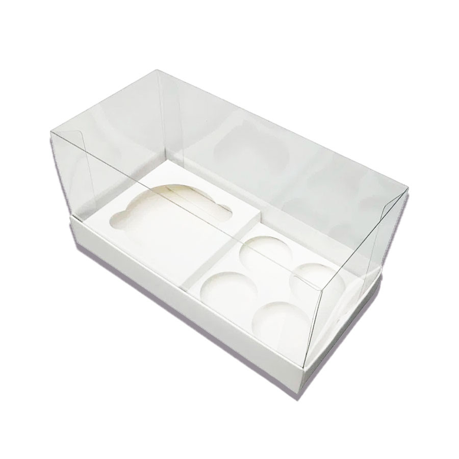 30 Caixas Cupcake Branco com 4 Brigadeiros (17x9x8cm) Assk