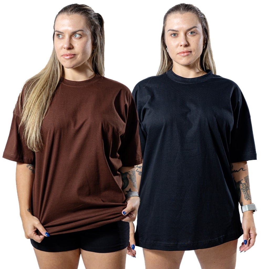 Kit 2Camisetas Oversized Femininas Moda Fitness e Casual com Toque Premium em Oferta na Shopee