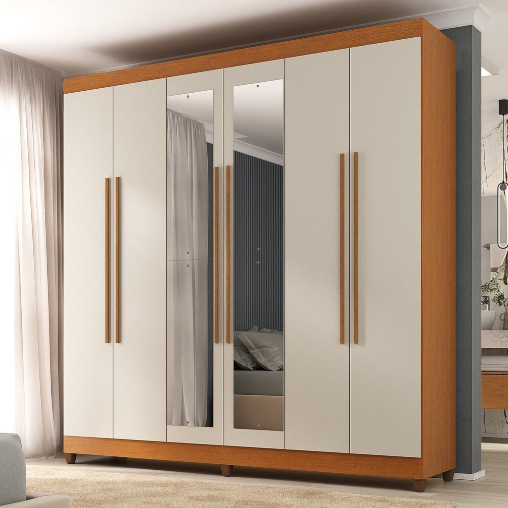 Guarda-roupa Casal com Espelho Apolo Freijó/Off White em Oferta na Shopee