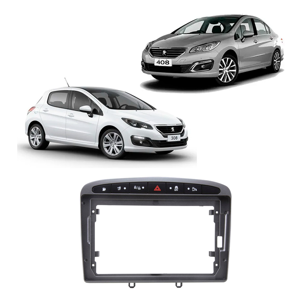 MOLDURA 2 DIN PEUGEOT 308 E 408 2012 A 2020 9 POL GRAFITE EXPEX EPX9PG006