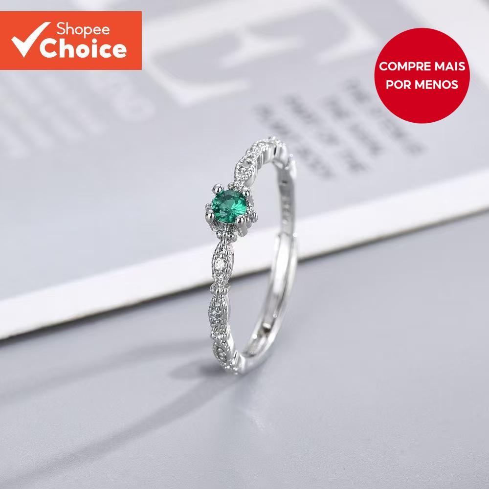 Anel De Prata Ajustável Com Pedra Verde Azul Elegante Presente De Casamento Para Mulheres