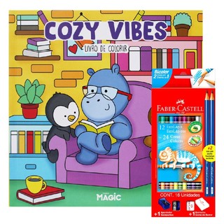 Kit De Colorir Livro Cozy Vibes Com Lápis De Cor Faber-castell Entretenimento Educativo Magic Kids Sucesso No Tiktok