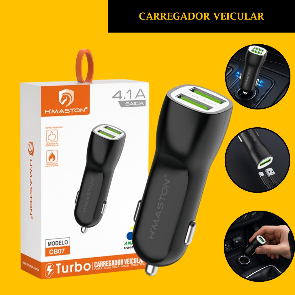 Carregador para Celular Veicular Carro Fonte 2 entradas USB H'Maston CB-07 · foto 2