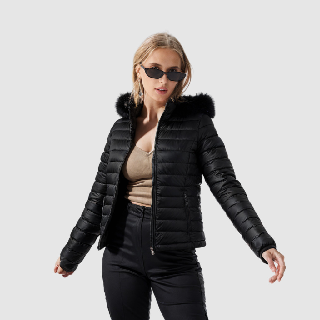 Jaqueta Puffer Forrada Apeluciada com Capuz Feminina em Oferta na Shopee