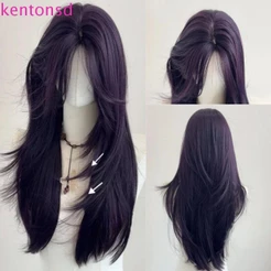 KENTONSD Cabelo Longo E Reto , Extensão De Lolita Cosplay Peruca Roxa De Groselha Preta , Em Camadas