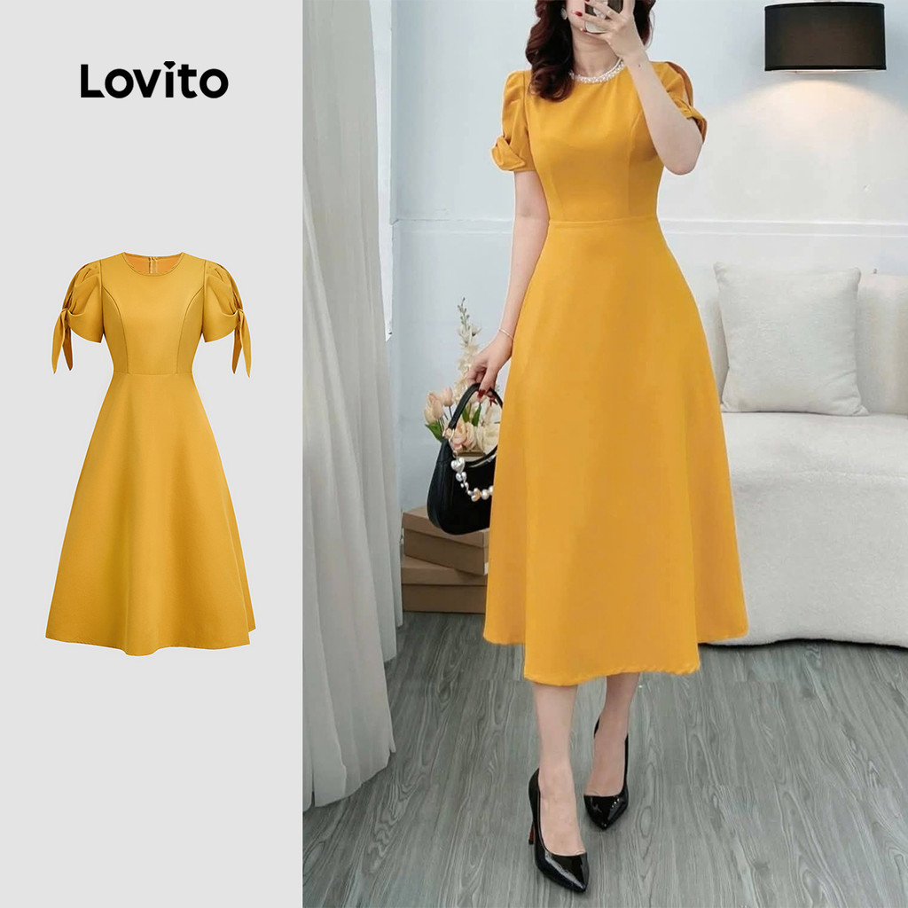 Lovito Vestido Elegante Feminino Liso Plissado Verão/primavera L133ED1159