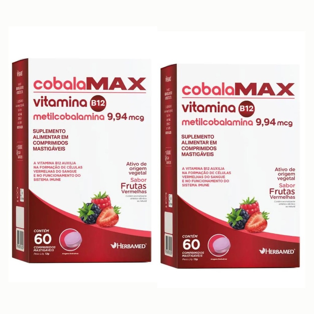 Kit 2 Cobalamax Vitamina B12 (Metilcobalamina 9,94mcg) 60 Comprimido Mastigavel Herbamed