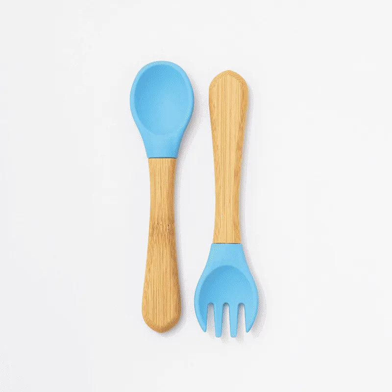 Kit Talher Infantil de Bambu e Silicone Azul - Petit Piá
