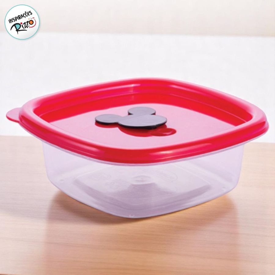 Pote com Válvula Quadrado - Mickey Vermelho - 400ml - 13x13cm - 1 unidade - Disney Original - Rizzo em Oferta na Shopee