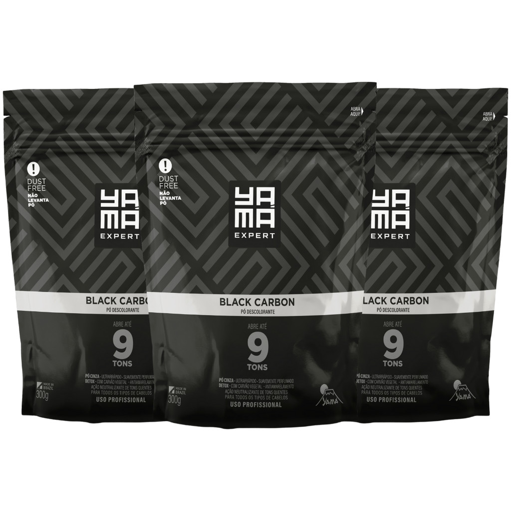 Kit 3 Pó Descolorante Black Carbon Profissional 9 Tons Efeito Rápido Yama Refil 300g