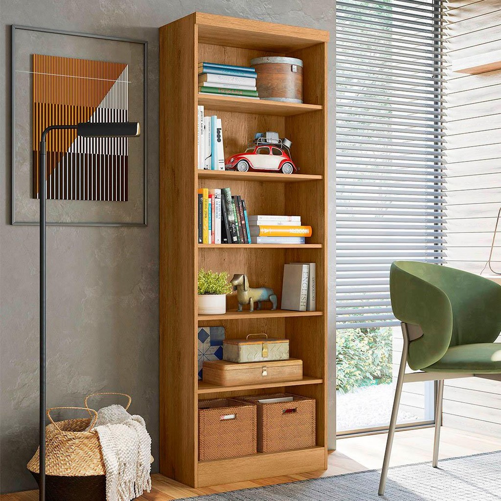 Livreiro Estante Multiuso Com Prateleiras Linus Freijó - Qmovi em Oferta na Shopee