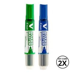 Kit com 2 Marcadores Para Quadro Branco V Board Master - PILOT KITS:VERDE+AZUL