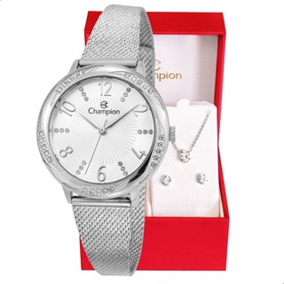Relógio Feminino Champion Analógico Prata CF24251Q + Colar e Brincos em Oferta na Shopee