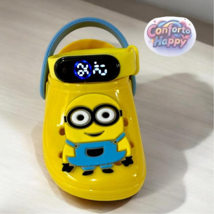 Sandália Infantil Masculina Babuche Leve e Confortável Com Relógio de Brinde