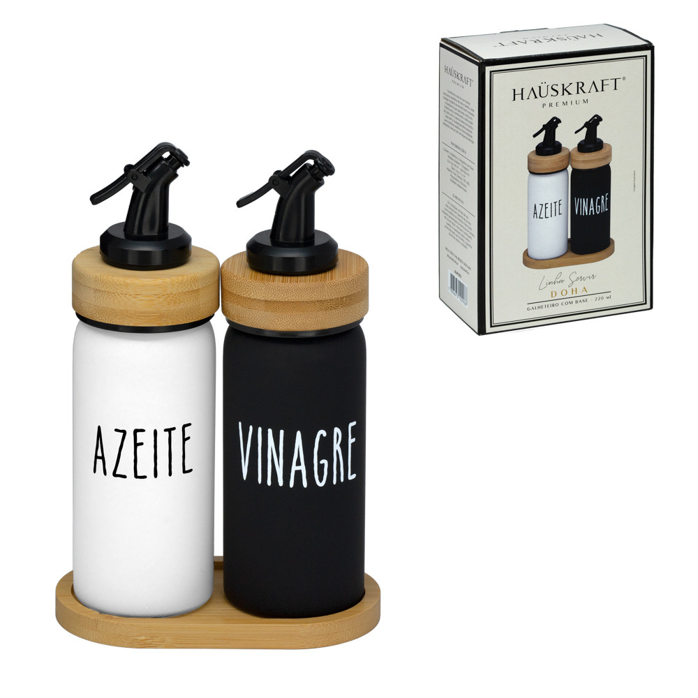Galheteiro Azeite E Vinagre 220ml Base Bambu Doha Hauskraft