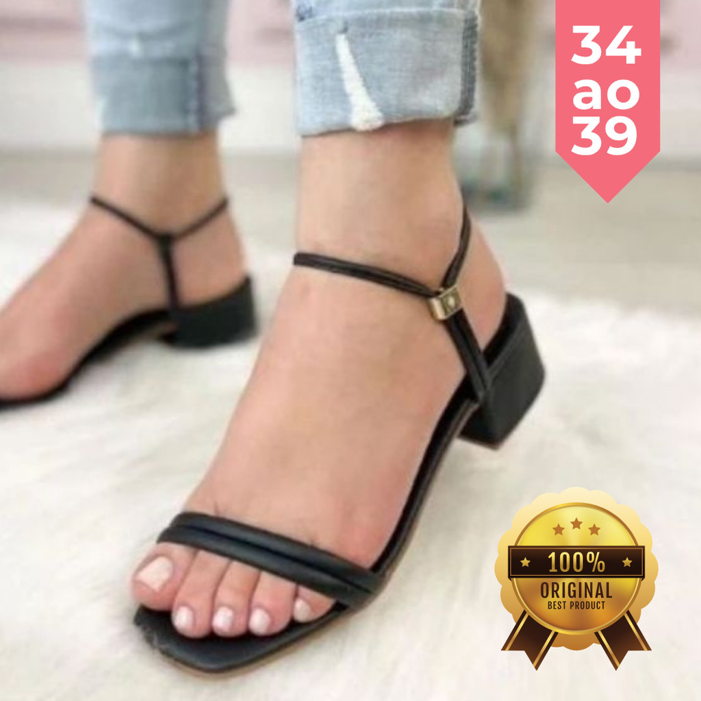 Sandália Feminina Adulto Juvenil Tira Slim Elegante, Salto Baixo e Palmilha Confort Tendência 2025