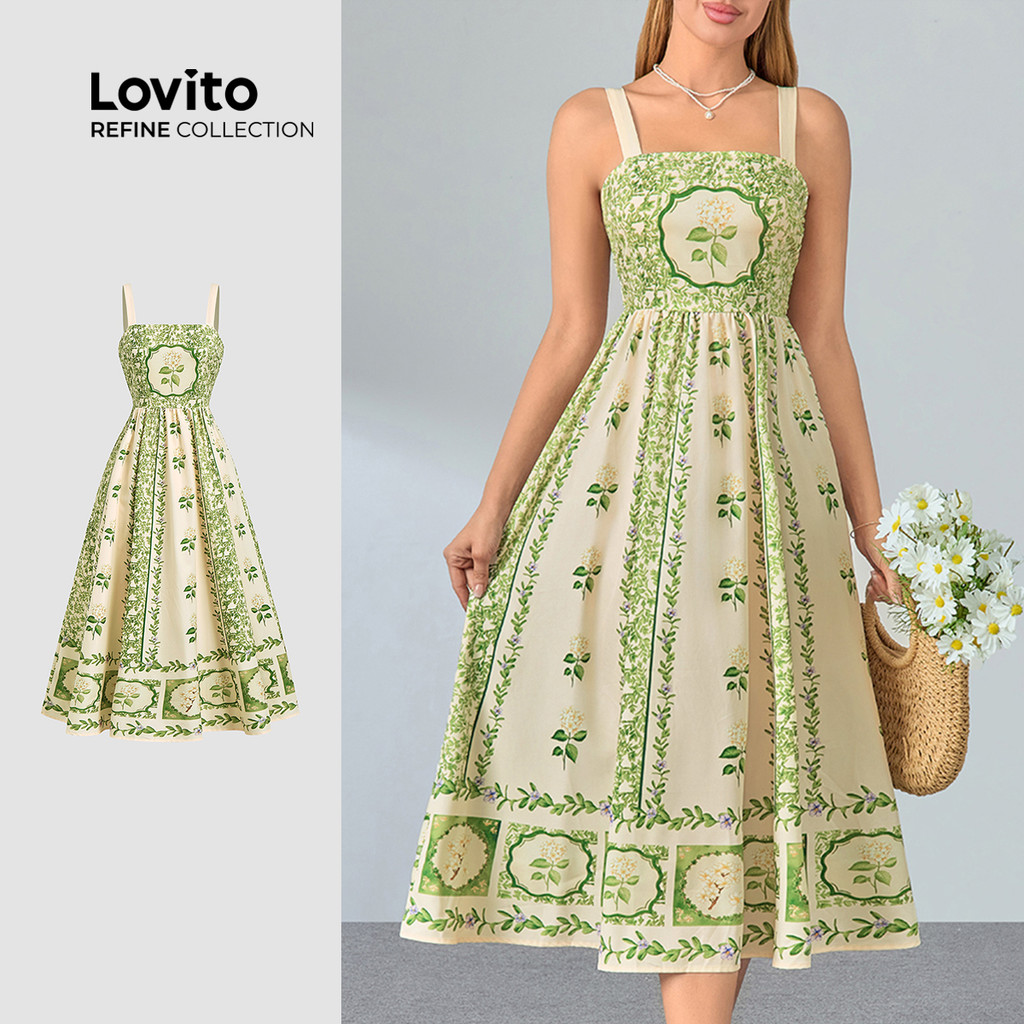 (Lovito Refine) Elegante Vestido Multicolorido Com Estampa Floral Para Mulheres LR11LD040 - Women Clothes