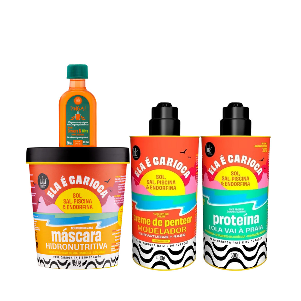 Kit Lola Ela é Carioca Masc 450ml + Cpp 4ABC 480ml + Proteína 500ml + Pinga! Óleo Cenoura e Oliva