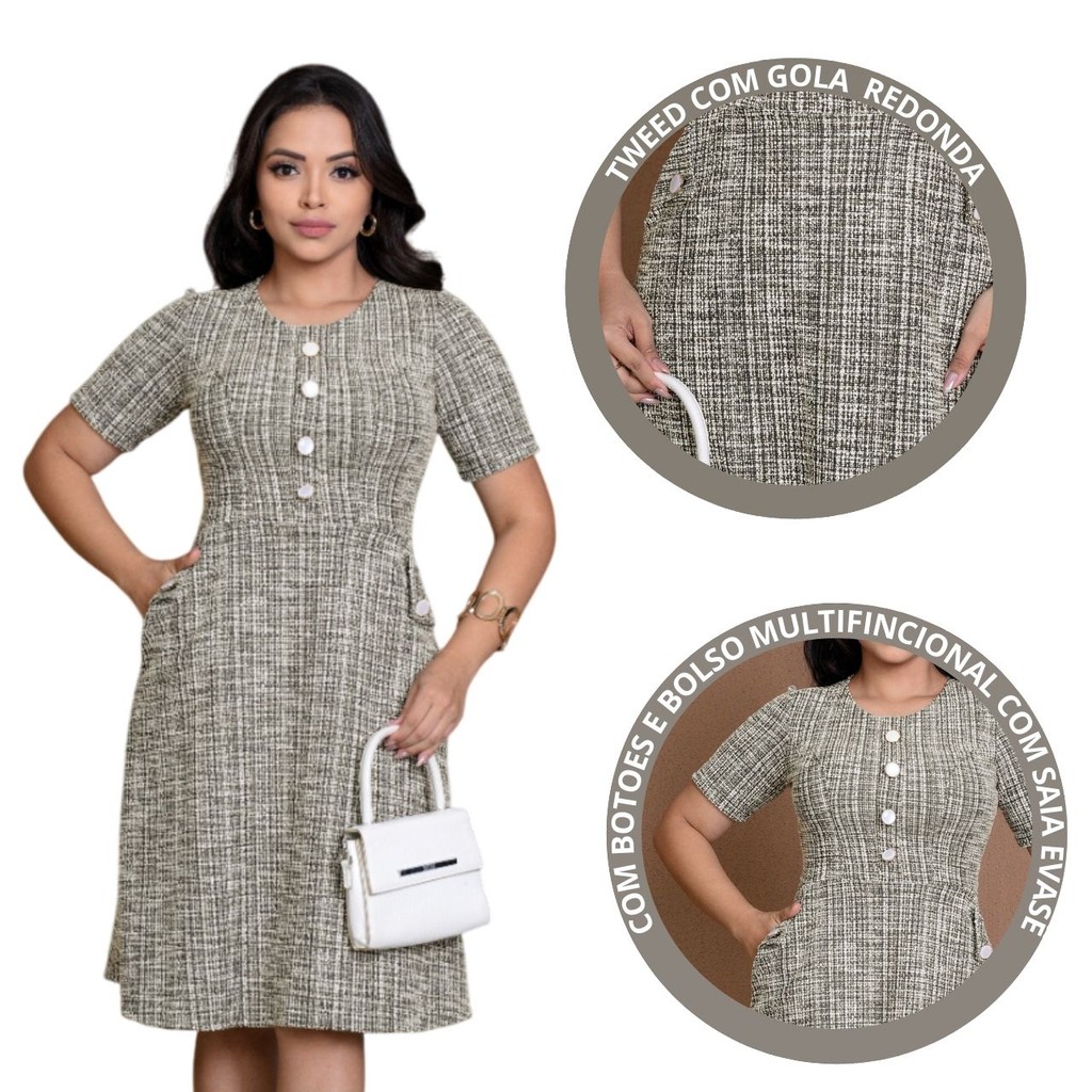 Vestido moda evangélica elegante e casual godê midi Fardamento em Oferta na Shopee