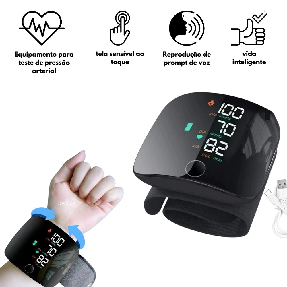 Monitor de Pressão Arterial Pulso XYY-2551 Recarregável com APP Bluetooth Alta Precisão para Idosos