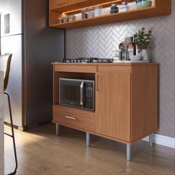 Balcão Armário Para Cooktop 1,05m 5 Bocas 1 Porta 1 Gaveta Turim Cozinha Área Gourmet Sala de Jantar