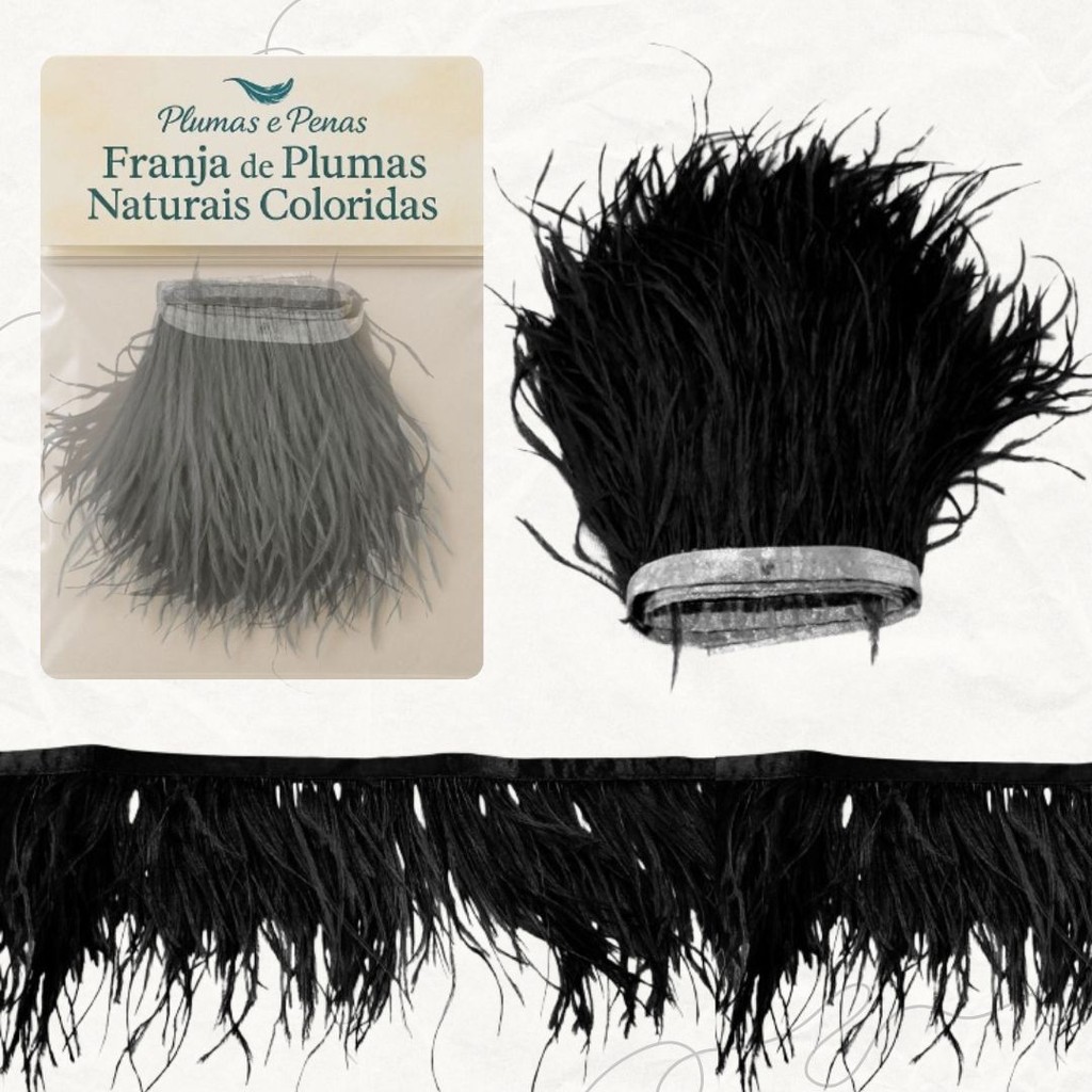 Franja De Plumas De Avestruz  C/ Viés De Plumas 0,5 Metro Confecção Bolsas e Roupas